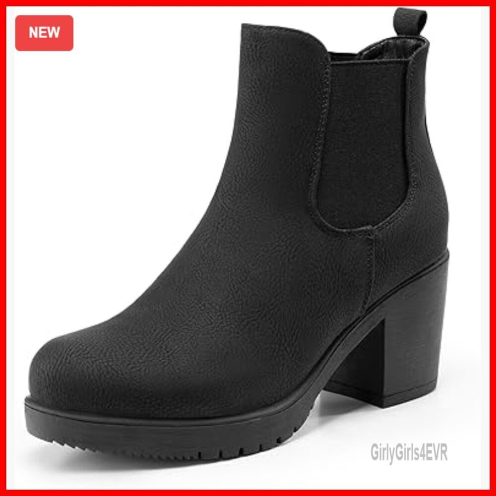 Women's Chunky Heel Chelsea Ankle Boots Slip On Elastic Heeled Booties